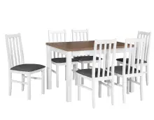 MAX 5 stół 80x120-150 cm i 6 białych krzeseł BOS 10, biała podstawa stołu